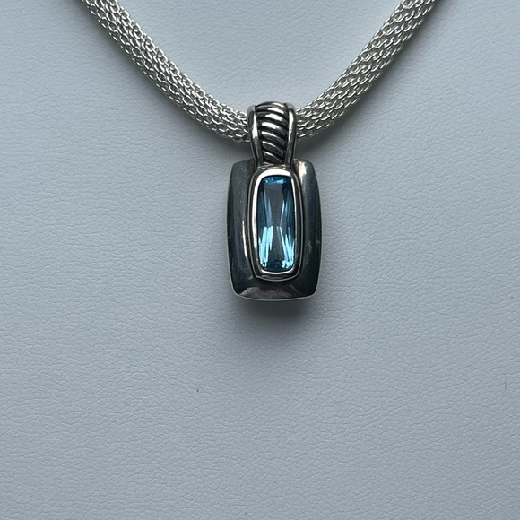 925 “Waterford” Blue Topaz Pendant With Mesh Choker Necklace - Picture 6 of 15